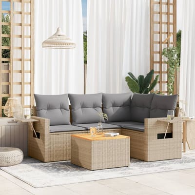 vidaXL - 5-delige - Loungeset - met - kussens - poly - rattan - beige