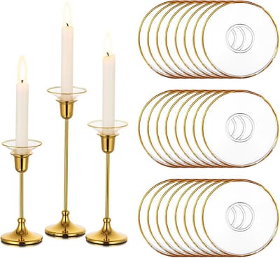 Glazen Kaarsringen - Druppelbeschermers Bobeches - Tafelbescherming - Gouden Rand - 24 stuks - Transparant