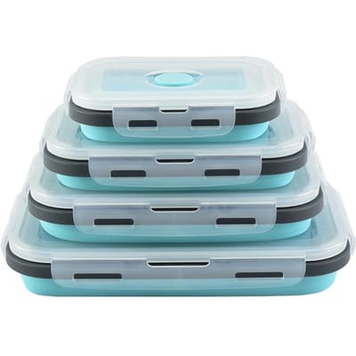 1 STKS Siliconen Opvouwbare Lunchbox Voedselkwaliteit Vierkant Draagbaar Magnetronoven Lunchbox Buiten Reizen Picknick Bewaardoos 1&350ml