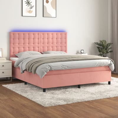 vidaXL - Boxspring - met - matras - en - LED - fluweel - roze - 160x200 - cm