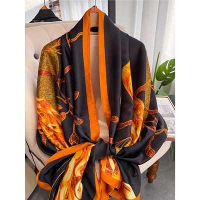180*90cm Luxe Dames Zomer Zijden Sjaals Sjaal Dame Wikkel Zacht Vrouwelijk Europa Ontwerper Strand Bandana Foulard Sjaal Pareo black
