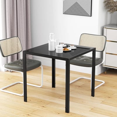 Sweiko Eettafel - Vierkant - Glazen tafelblad - 75 x 75 x 75 cm - Zwart