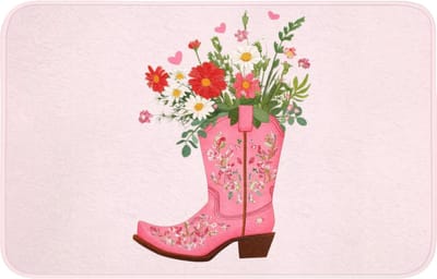 WC mat 80x50 cm - Antislip - Cowboylaarzen - Roze - Boeket - Bloemen - Toiletmat - Vloermat - Douchemat - Toilet tapijt - Toiletmatten