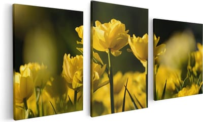 Artaza Canvas Schilderij Drieluik Gele Tulpen - Bloemen - 120x60 - Foto Op Canvas - Canvas Print