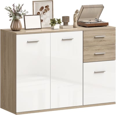 HOMCOM Dressoir - Spaanplaat - 106x35x76cm - Natuurlijk hout