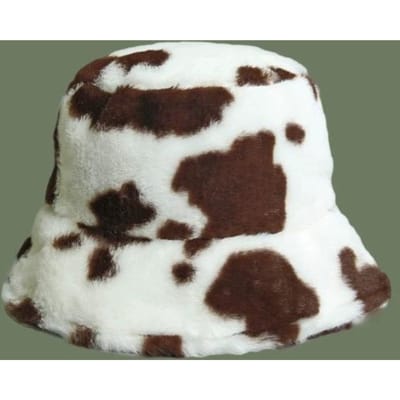 Chapeau de pêcheur à imprimé vache pour femme Nouveau style Automne et Hiver Chapeau seau épais et chaud Chapeau tendance d'influenceur 58 white