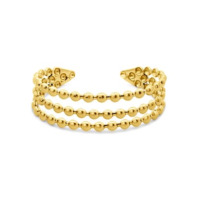CO88 Collection 8CB-91368 – Open Armband Dames – 3 Rijen met Bolletjes – Goudkleurig – Roestvrij Staal – Cadeau voor Vrouwen