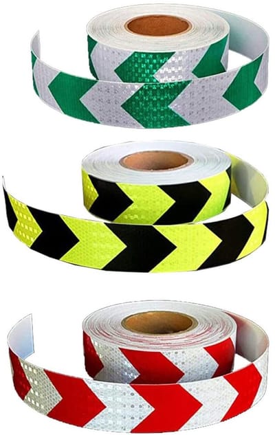 JHUBERS- Waarschuwingstape Waterdicht - Reflecterende Tape - 3 Stuks - 5cm x 3m - Scheurvast - Pijlvorm - Reflectietape