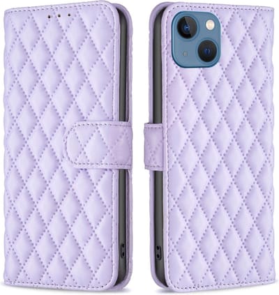 BINFEN Hoesje - Geschikt voor iPhone 13 Hoesje - BINFEN Rhombus Book Case - Lila