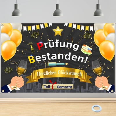 Dailygoods- Banner 110 x 180 cm - Afstuderen Decoratie - Achtergrond Banner - Hartelijke Felicitatie - Zwart/Goud - Gefeliciteerde Decoratie - Afstudeerbanner