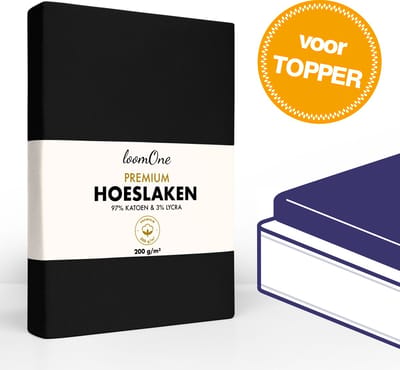 Loom One Premium Topper Hoeslaken – 97% Jersey Katoen / 3% Lycra – 140x200 cm – tot 12cm matrasdikte– 200 g/m² – Zwart