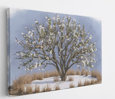 Saammp Canvas Schilderij - boom in de sneeuw - Abstract - 45x30 - Foto op canvas - Wanddecoratie - Muurdecoratie Woonkamer - Slaapkamer decoratie - Canvas Print