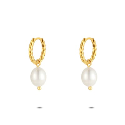 Twice As Nice Oorbellen in goudkleurig edelstaal, oorring, parel