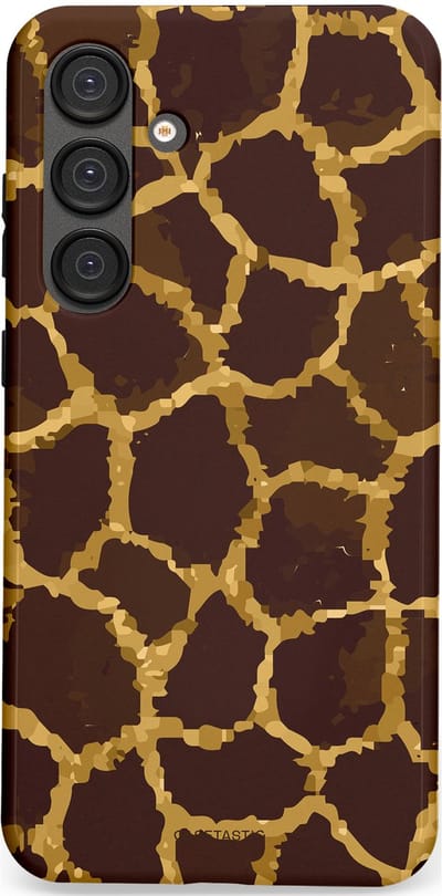 Casetastic hoesje geschikt voor Samsung Galaxy S25 Plus - Dubbellaagse bescherming - Afrikaanse Giraffenprint - Fashion Case - Zwart Bruin Goud Olijfgroen
