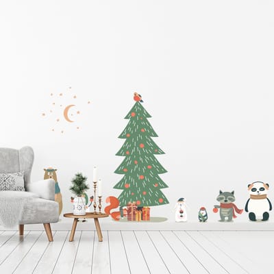 Betoverende dieren kerststickers - Zelfklevende kerststickers - Feestelijke decoraties - 105x70cm