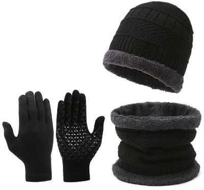Heren Winterset – Winddichte Gebreide Muts, Warme Sjaal & Touchscreen Handschoenen – Outdoor Set voor Winter, Fietsen, Wandelen, Skiën, Hardlopen, Sneeuw & Dagelijks Gebruik