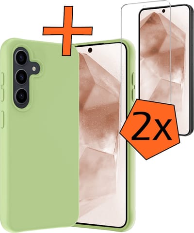 Hoes - Met 2x Screenprotector - Geschikt voor Samsung Galaxy A55 - Sterk & Shockproof - Back Cover - Siliconen Case - Telefoon Hoes - Groen