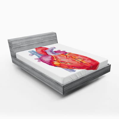 ABAKUHAUS Anatomie Hoeslaken, Veelhoekig Kunstwerk Menselijk Hart, Zachte Decoratieve stof met Elastische Band, 160 x 200 cm, Meerkleurig