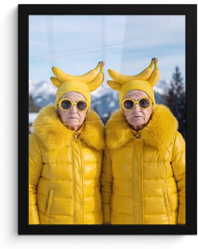 Poster in lijst - Fotolijst 30x40 cm - Posters - Vrouwen - Bananen - Geel - Posterlijst zwart - Decoratie - Wanddecoratie woonkamer - Muurdecoratie slaapkamer