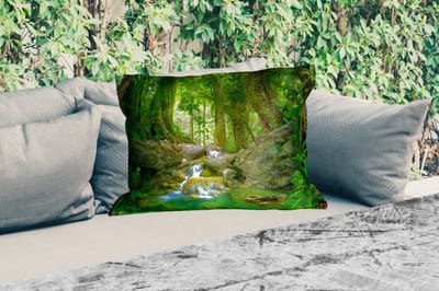 Buitenkussens - Jungle - Stenen - Water - Natuur - Planten - 60x40 cm - Weerbestendig