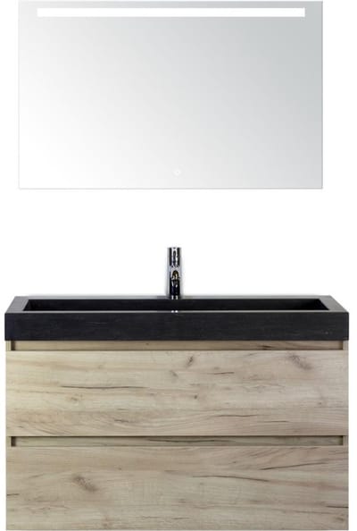 Maxx XL Badmeubelset 100 cm - Craft Oak - Wastafel Lucca 1 Kraangat met LED Spiegel