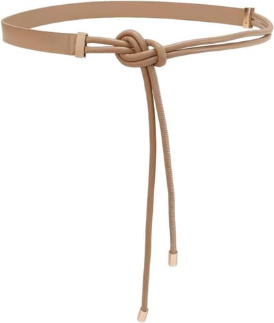 Verstelbare Dunne PU Leren Riem met Knopen voor Dames - Elegante Bruine Riem voor Jurken en Jeans met Touwriem en Gouden Accenten, Perfect voor Boho-Stijl en Casual Outfits