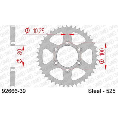 Stalen motortandwiel achteraan Afam 525 39 dents