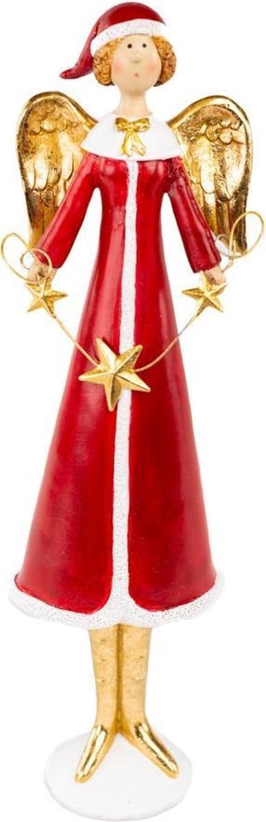Home Society - Kerstengelen - Angel Frick Rood met Goud - L - 35 cm