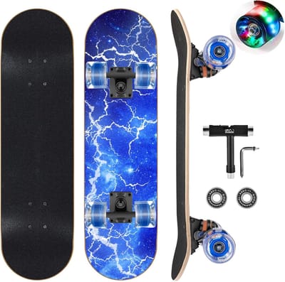 Kleurrijke Skateboard met Knipperende Wielen voor Beginners en Kinderen - Compleet Board van 9-laags Canadees Esdoorn