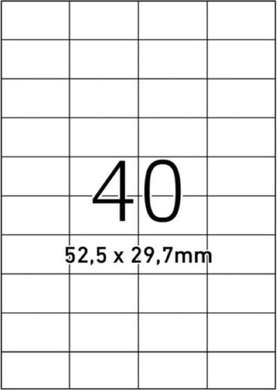 ETIKETTEN STICKERS FORPUS A4 40 ETIKETTEN 52.5x29.7MM 100 VEL (4000 ETIKETTEN)