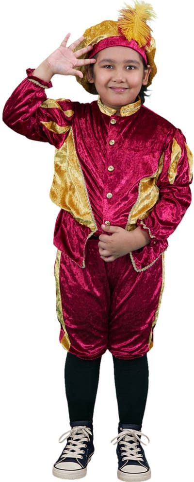 Zebra & Friends Pietenpak - Maat 104/116 - 4/6 jaar - Pietenpak voor Kinderen - met Pietenmuts - Pofbroek en Pofmouwen -sinterklaasfeest- Burgundy/goud