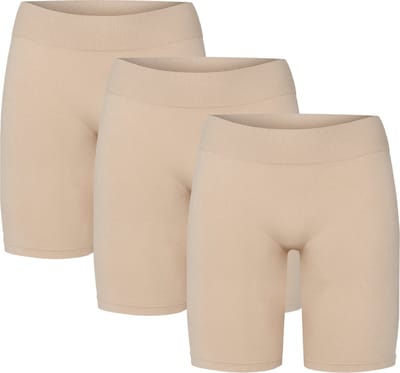 3-Pack Dames Onderbroek - Fietsbroekje - Naadloos - Lange Pijpjes - Beige - Maat S/M