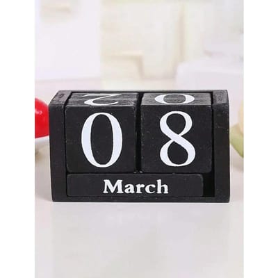 1pc Calendrier Perpétuel en Bois - Calendrier Élégant à Blocs de Bois avec Affichage Quotidien de la Date, Adapté pour Bureau, Bureau, Magasin, Bar Black multicolore