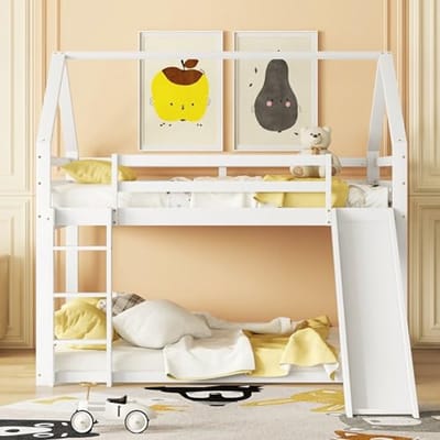 Tweepersoons kinderbed met glijbaan en ladder - Hoog-dubbel stapelbed 140 x 200 cm