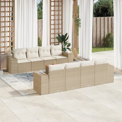 vidaXL - 9-delige - Loungeset - met - kussens - poly - rattan - beige