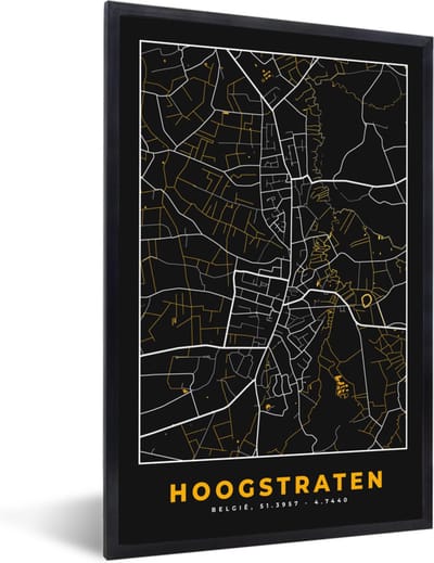 Fotolijst incl. Poster - Goud - Kaart - Hoogstraten - Plattegrond - Stadskaart - 40x60 cm - Posterlijst
