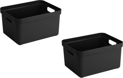 Sunware opbergbox Sigma - 2x stuks - kunststof - 32 liter - zwart - opberg dozen/bakken - opbergers - 45 x 35 x 24 cm