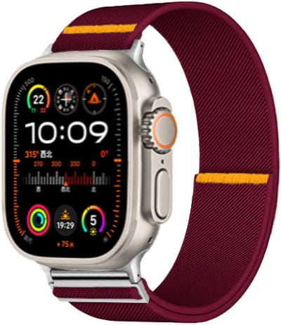 Stravo Elastisch Gevlochten Nylon Horlogebandje met Verstelgesp – Geschikt voor Apple Watch 42mm (Series 11/10), 41mm (Series 9/8/7), 40mm (Series 6/5/4, SE 1/2/3), 38mm (Series 3/2/1) – Wijnrood
