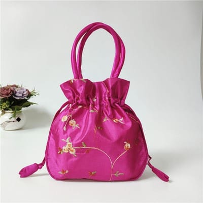 Dames Bloemen Handtassen Elegante Datakabel Opbergtas Borduurwerk Cosmetische Tas Etnische Stijl Mini Portemonnee Portefeuilles Sieradentas pink