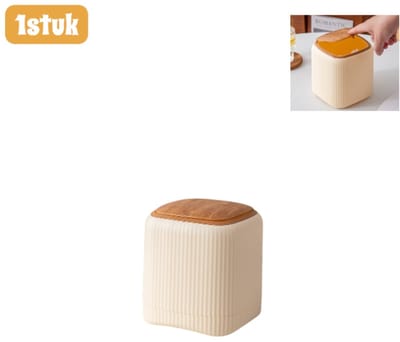 1stuk - Mini-prullenbak - Afvalbak - Dubbele binnen- en buitenbak - Houtnerfstijl - Met drukdeksel - Afvalbak voor op het bureau en in de keuken - Geel