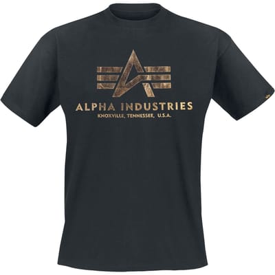 Alpha Industries T-shirt - Basic T - S tot 3XL - voor Mannen - zwart-goudkleurig