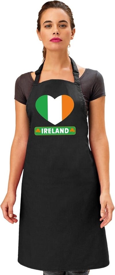 Keukenschort - Barbecueschort - I Love Ierland vlag - zwart - heren en dames - Landen supporters - Gerechten - Avond