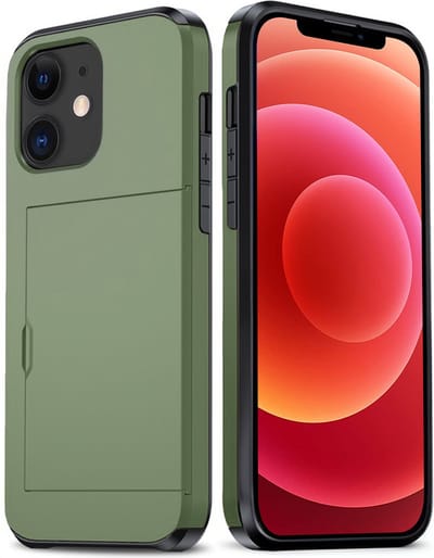 Hoes Geschikt voor iPhone 11 Hoesje Hard Case Met Pas Houder - Hoesje Geschikt voor iPhone 11 Hoes Shockproof Hard Cover Met Kaarthouder - Donkergroen