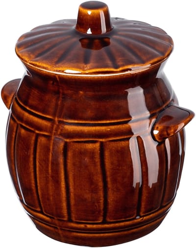 KADAX Aardewerkpan, keramische pot met handgrepen en deksel, vaatwasmachinebestendige aardepan, handgemaakte fermentatiepot van keramiek, inlegpot voor komkommers en zuurkool (1,2 l)