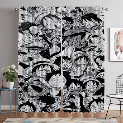 Rideaux One Piece Chambre d'Enfant Décoration Halloween Rideaux Anti-moustiques pour Caméra Salon Rideau Stores Cloison Moderne W60xH90cmx2pcs-CL