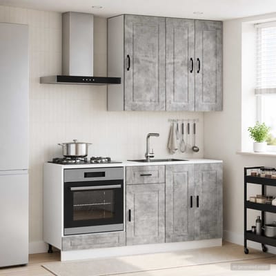 vidaXL - Keukenblok - PORTO - 5 - st - Betongrijs - Bewerkt - hout