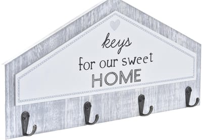 Sleutelrek - Keys for our sweet home - Wit - Grijs - 4 Haak donker - 39x4x19 cm