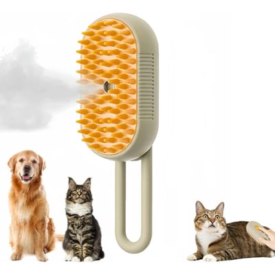 Kat Hond Huisdier Spray Massage Borstel 3 in 1 Een Knop Stoom Spray Opvouwbaar Draaibaar Drijvend Haarbad Ontharingsborstel Kam koffie