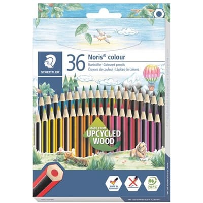Kleurpotloden Staedtler Noris® kleur 185, HB, zeshoekig, anti-slip en breukvast, duurzaam en PEFC®-gecertificeerd WOPEX-materiaal, geassorteerde kleuren, 36 st.