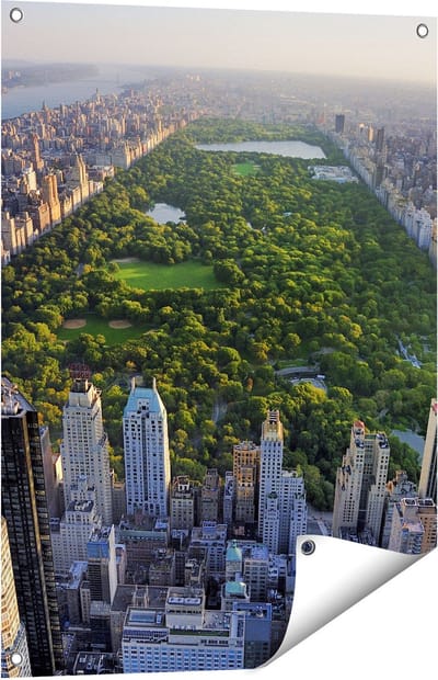 Gards Tuinposter Central Park in New York met Wolkenkrabbers - 60x80 cm - Tuindoek - Tuindecoratie - Wanddecoratie buiten - Tuinschilderij